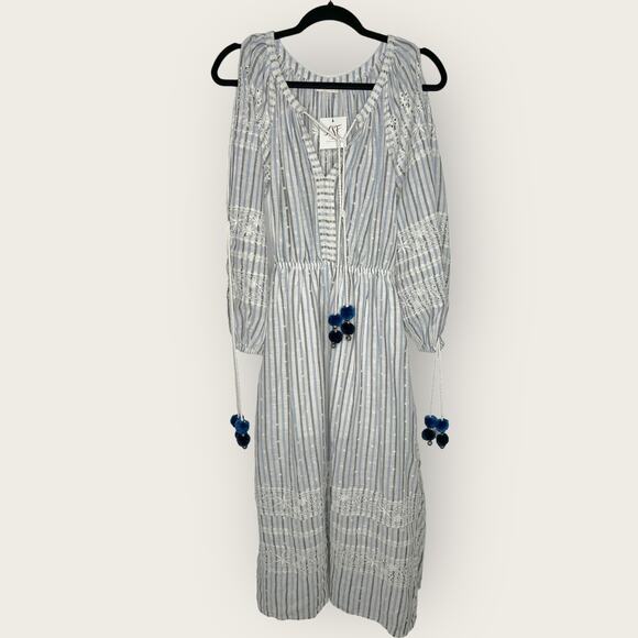 LoveShackFancy Isla Maxi Dress XS Blue Ivory Striped Boho Coastal Grannycore - Picture 1 of 7